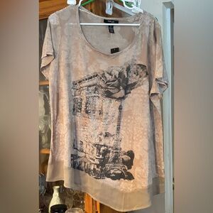 Elegant Beige Graphic Women's Top